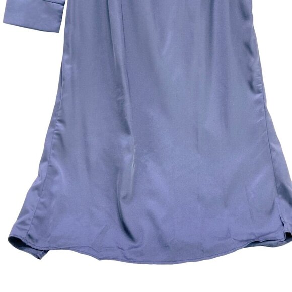 PRETTY LITTLE THING Women's Dress Blue Silky Maxi Ruffled Side Seam Slit Size 4 - Picture 6 of 7